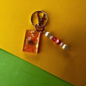 Orange Resin Keychain with Beads